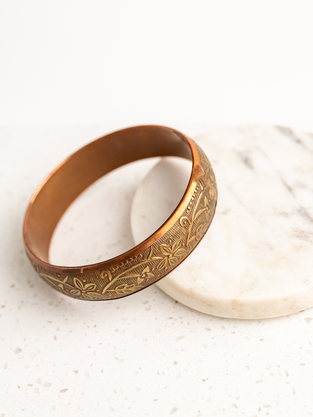 Engraved Floral Copper Bangle Bracelet